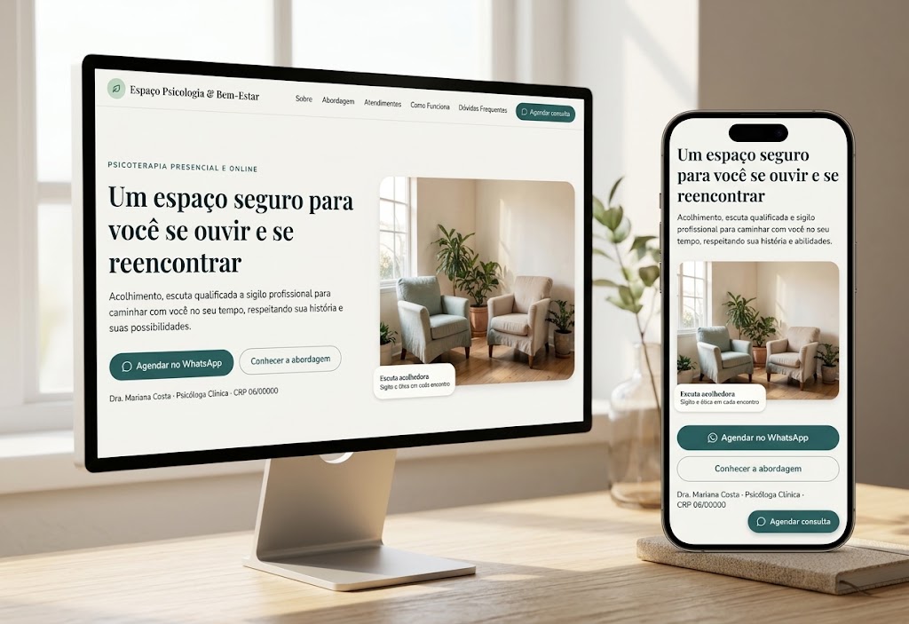 Modelo Espaço Psicologia & Bem-Estar, site para psicólogos e clínicas de psicologia