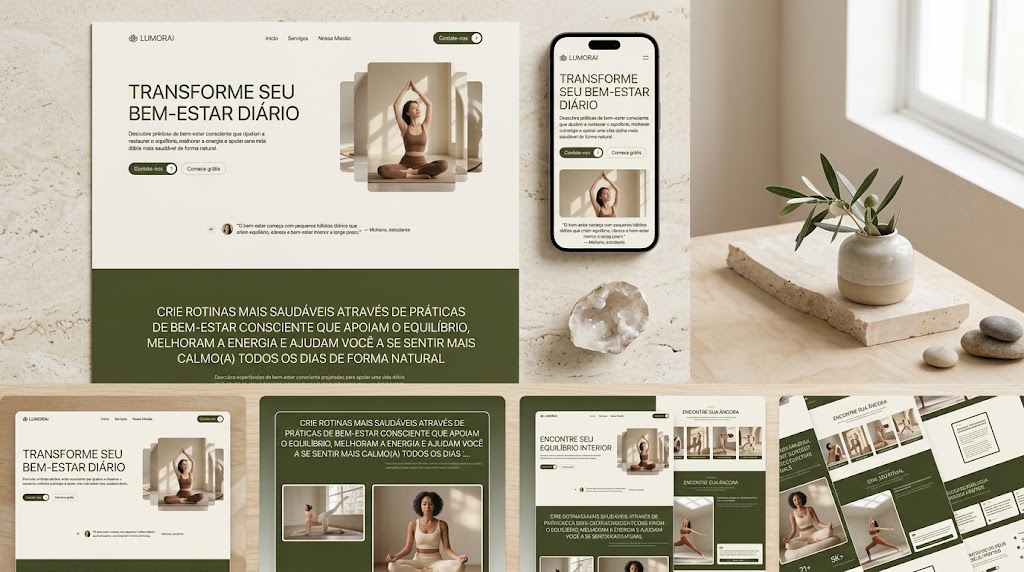 Modelo Lumorai, site de bem-estar e estilo de vida