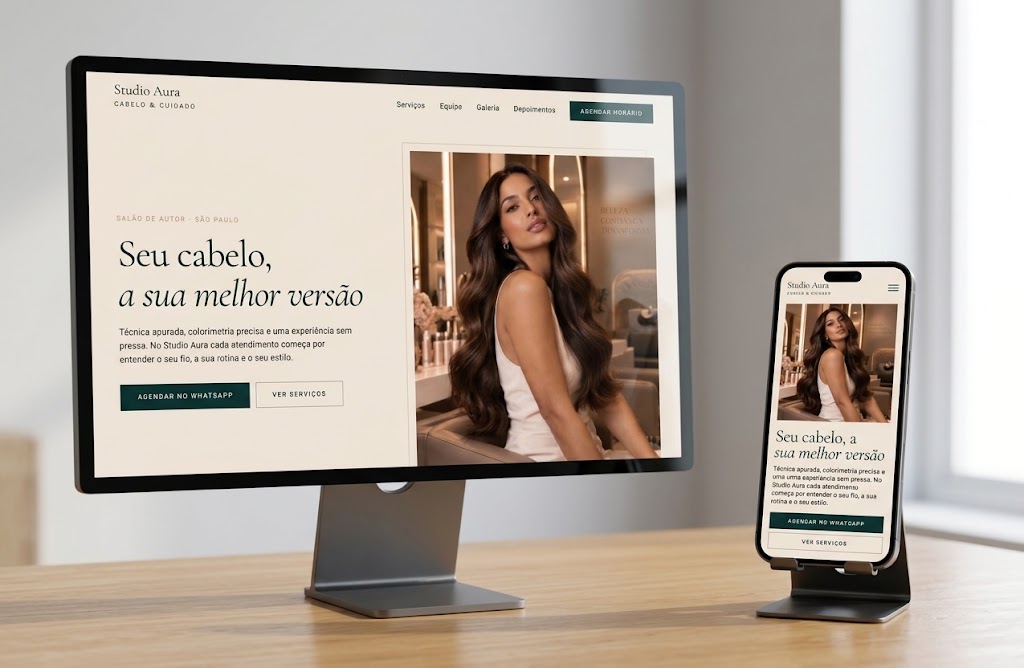 Modelo Studio Aura, site para salão de beleza e estúdio de estética