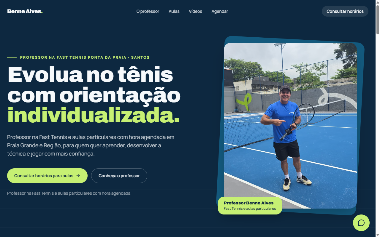 Site Professor Benne Alves, aulas particulares de tênis em Praia Grande e região