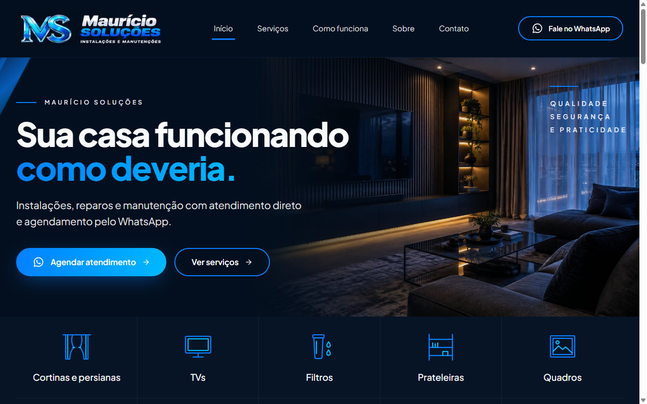 Site Maurício Soluções, instalações e manutenções residenciais